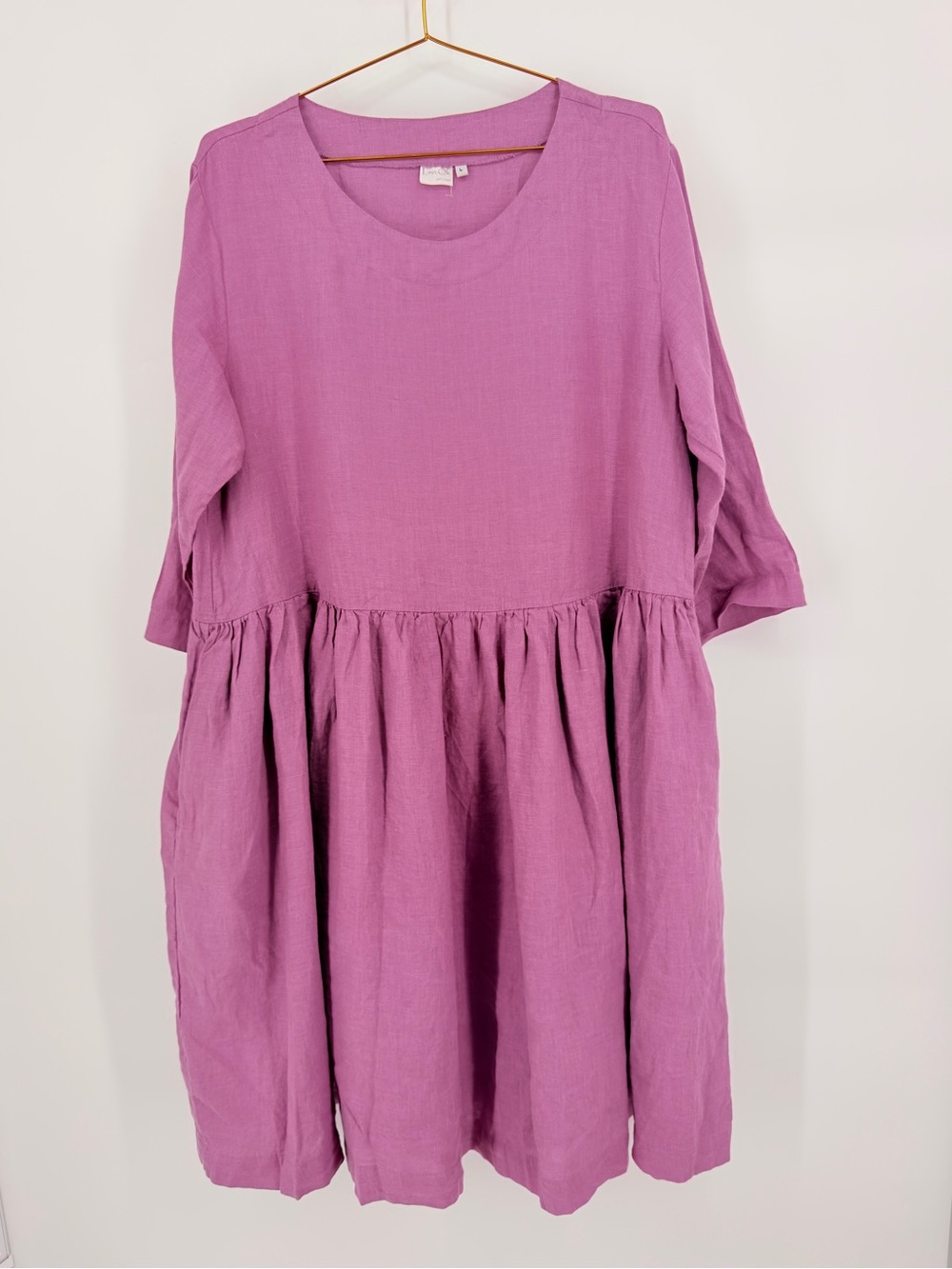 LenOK 100% Linen Babydoll Dress Pink Size Large L